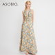 Asobio碎花无袖 长裙挂脖系带连衣裙夏季 亚麻垂感简约度假风137