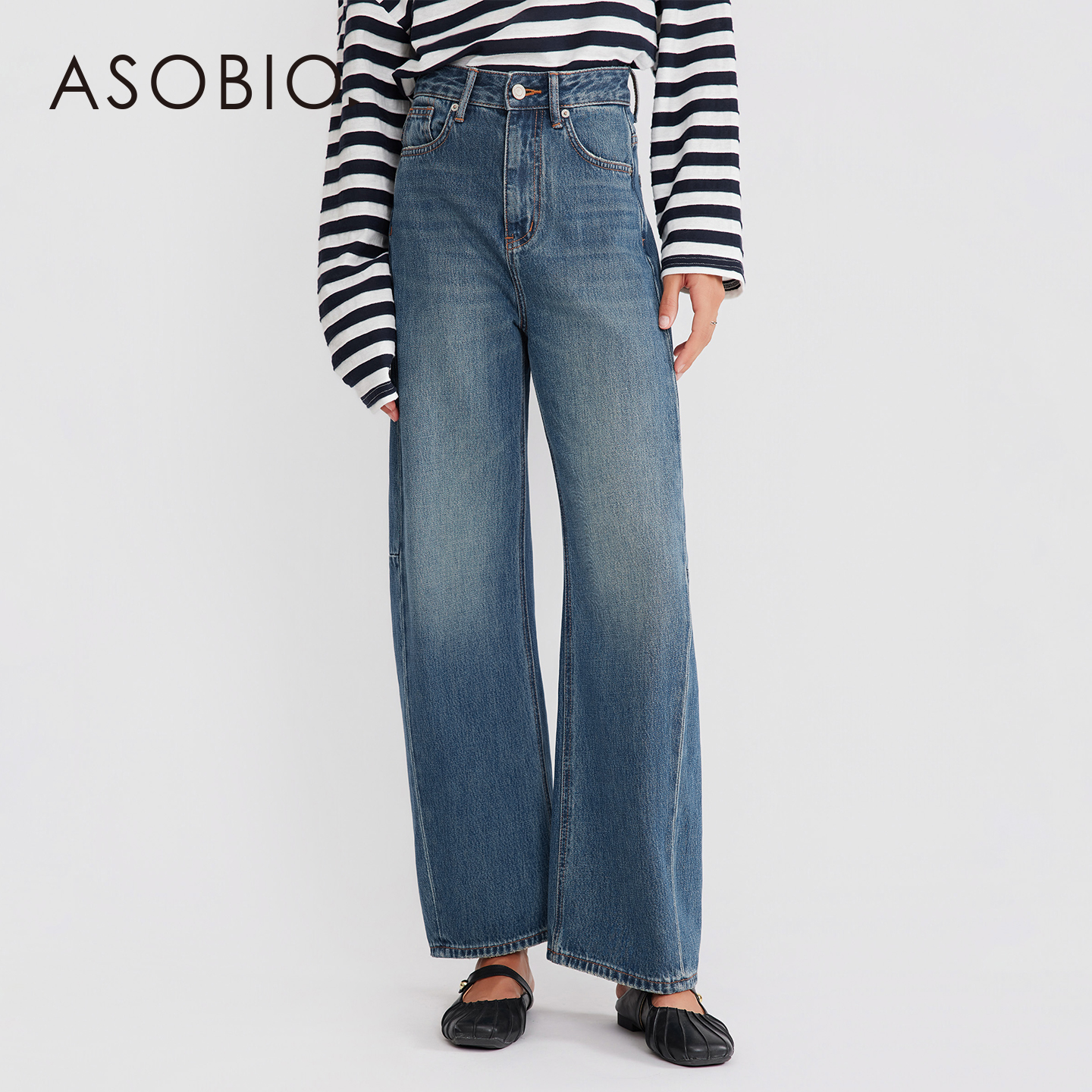 Asobio修身精裁弯刀牛仔长裤2025秋冬通勤休闲复古时髦裤子女231