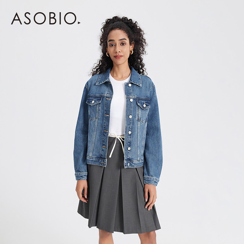 Asobio微廓箱型水洗牛仔外套工字扣宽松长袖短款翻领上衣女装012,女装/女士精品,短外套,淘宝优惠券,粉丝福利购,淘宝优惠卷