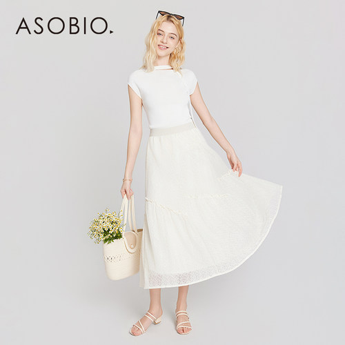 ASOBIO春新高腰网纱显瘦半身裙