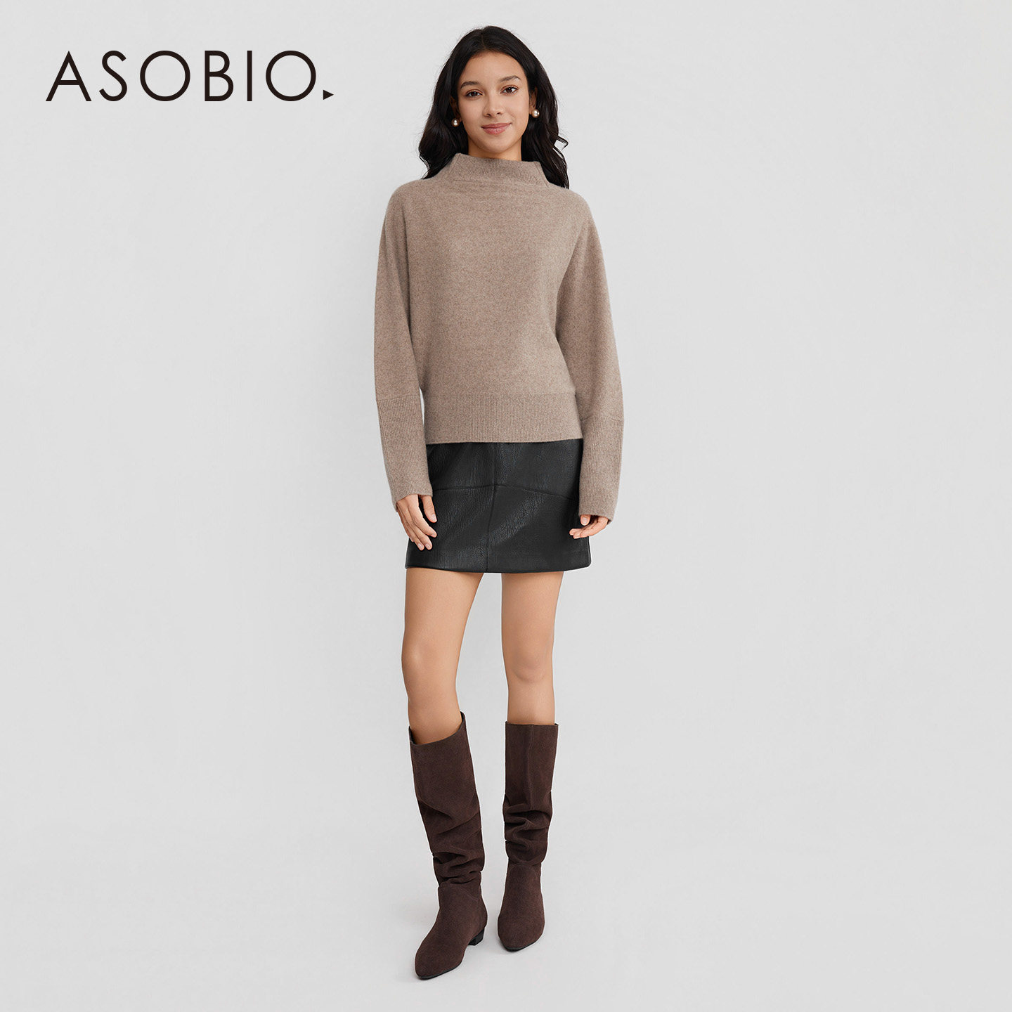 Asobio牦牛绒气质烟囱领蝙蝠袖通勤保暖百搭显瘦静奢风针织衫318