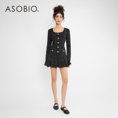 Asobio法式 小香风粗花呢连衣裙女短款 气质百搭圆领小黑裙短裙017