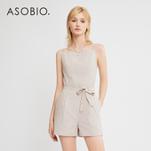 通勤设计感连身裤 ‘亚麻系列’Asobio高腰条纹连体裤 女夏新款 127