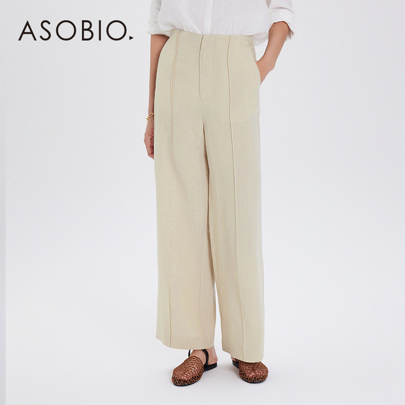 Asobio亚麻莱赛尔混纺休闲裤女夏季新款高腰宽松直筒阔腿长裤152,女装/女士精品,休闲裤,淘宝优惠券,粉丝福利购,淘宝优惠卷