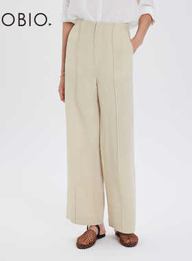 Asobio亚麻莱赛尔混纺休闲裤女夏季新款高腰宽松直筒阔腿长裤152