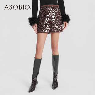 Asobio重工亮片聚会半身短裙2025秋冬新品 气质A字裙子女437 时尚