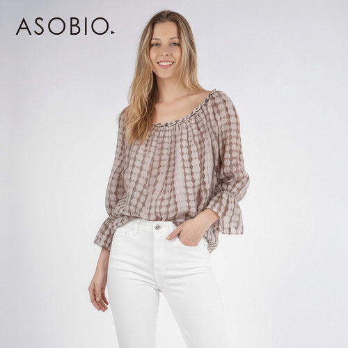 Asobio2026春新品柔美宽松灯笼袖度假编织一字领上衣455