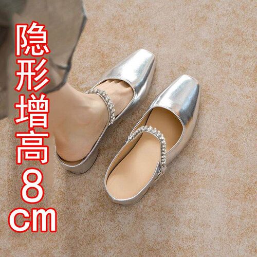 水钻单鞋女8cm银色玛丽珍鞋内增