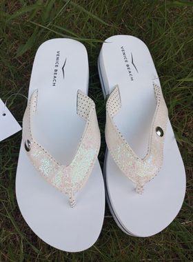 捡漏外单人字拖闪亮片坡跟人字凉拖鞋女沙滩夹趾脚拖鞋41424344码