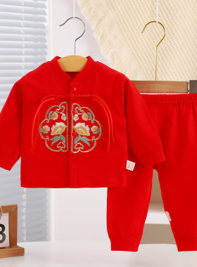 中国风宝宝红色套装周岁抓周礼服