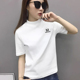 显瘦立领打底衫 修身 小众字母印花休闲上衣 白色t恤女夏季 正肩短袖