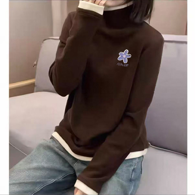 半高领磨毛长袖t恤女秋冬内搭德绒保暖打底衫设计感小众印花上衣,女装/女士精品,T恤,淘宝优惠券,粉丝福利购,淘宝优惠卷