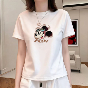 显瘦体恤衫 修身 小众洋气减龄印花上衣ins潮 t恤女夏季 白色正肩短袖