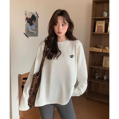 德绒保暖打底衫女秋冬季韩版宽松中长款白色长袖t恤遮屁股上衣ins