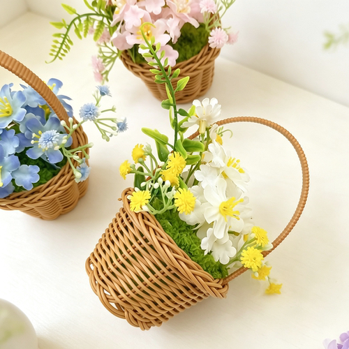 mini仿藤编小花篮手工插花成品