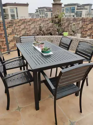 Shanglun outdoor table and chair combination plastic wood courtyard leisure Dew balcony anticorrosive wood dining table and chair garden simple table chair