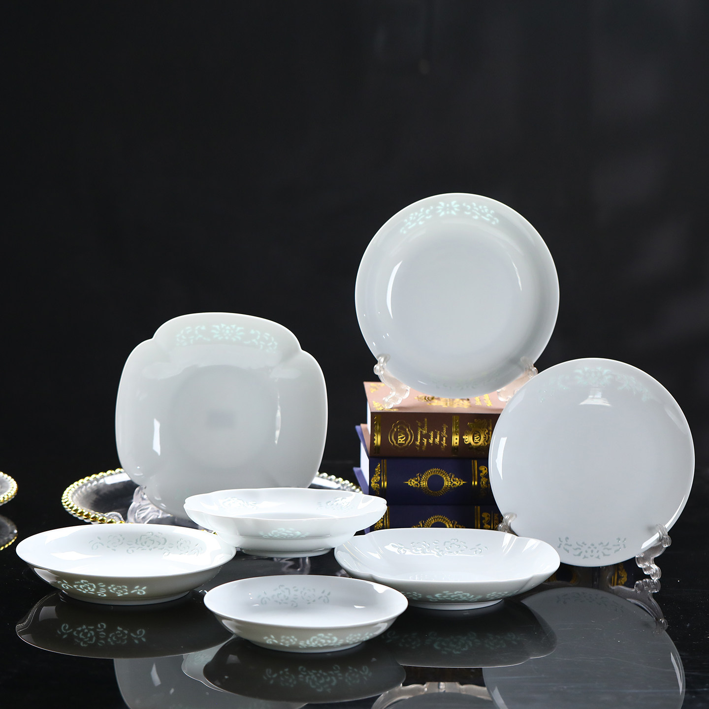 景德镇陶瓷高温白瓷玲珑瓷器盘陶瓷家用餐具套装自由组合中式碗碟