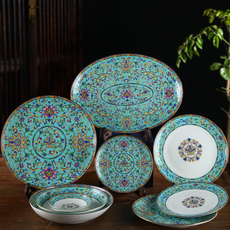 陶瓷菜盘子家用创意圆形珐琅彩骨瓷深盘牛排盘水饺盘汤盘大号平盘,餐饮具,盘,淘宝优惠券,粉丝福利购,淘宝优惠卷
