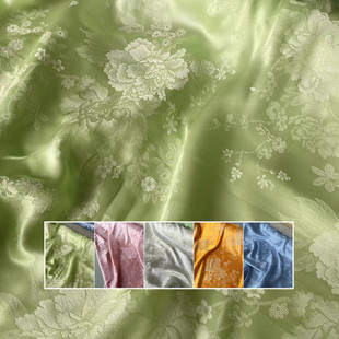 提花缎真丝交织提花面料花开牡丹提花重绉旗袍汉服布料中国风手工