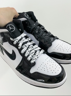 适配nike黑白熊猫漆皮aj1mid全明星Jordan白黑泼墨腰果花鸳鸯鞋带