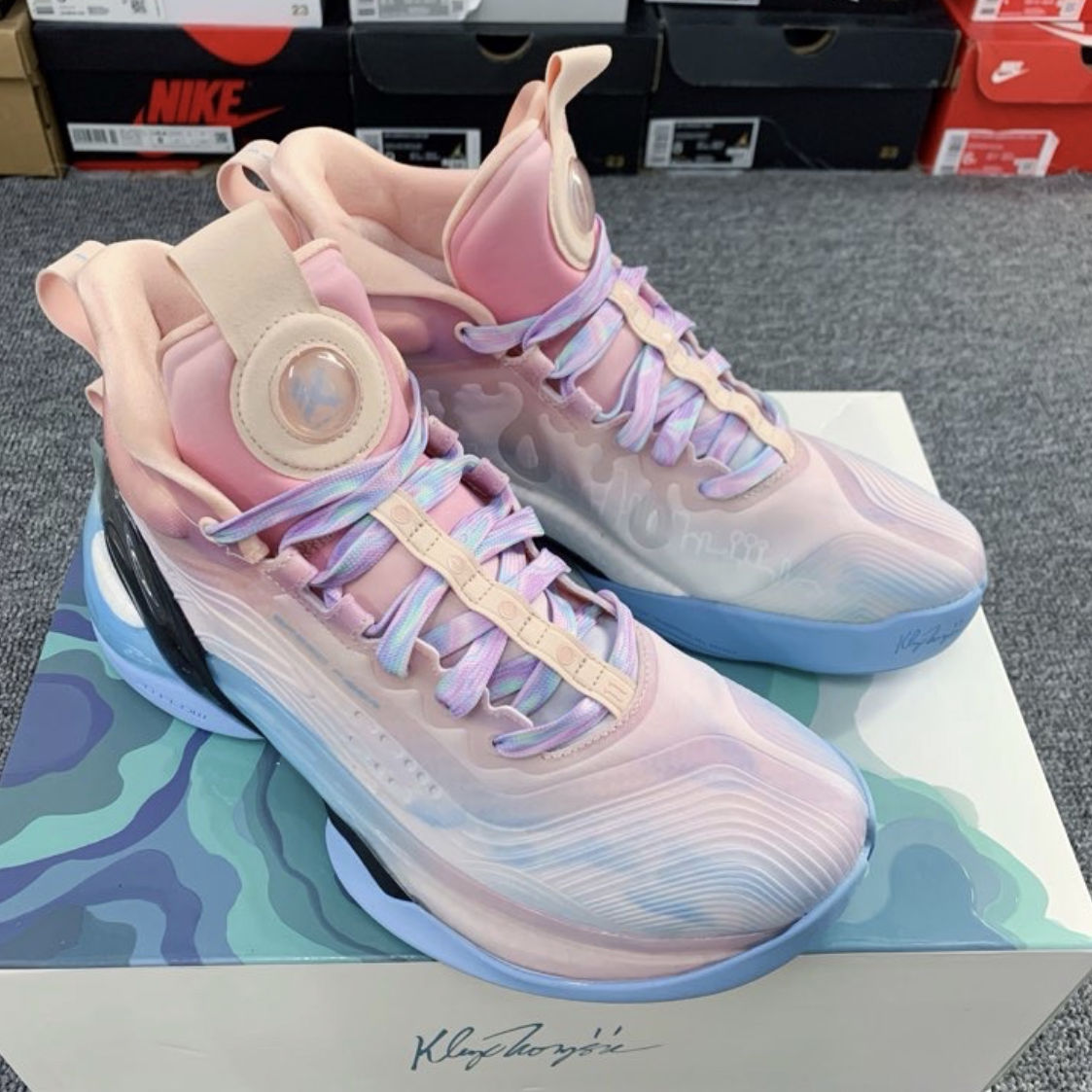 适配安踏anta氮科技kt7粉蓝la洛杉矶落日粉色扎染夜光腰果花鞋带