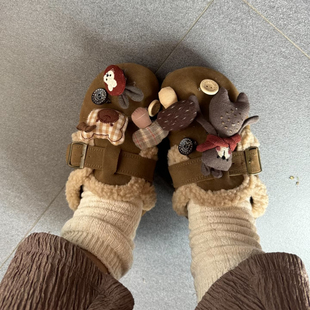 勃肯鞋雪地靴毛绒卡通充棉别针围巾熊萝卜兔蘑菇鞋扣鞋面装饰配件