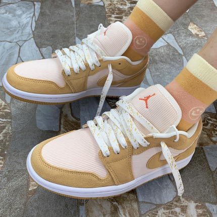 适配AJ1 LOW SE corduroy 卡其色灯芯绒白底金点泼墨粗圆麻绳鞋带