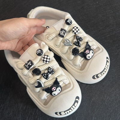 适配ouder暗黑库洛米鞋带扣可爱卡通蝴蝶结黑白粗鞋带装饰卡扣