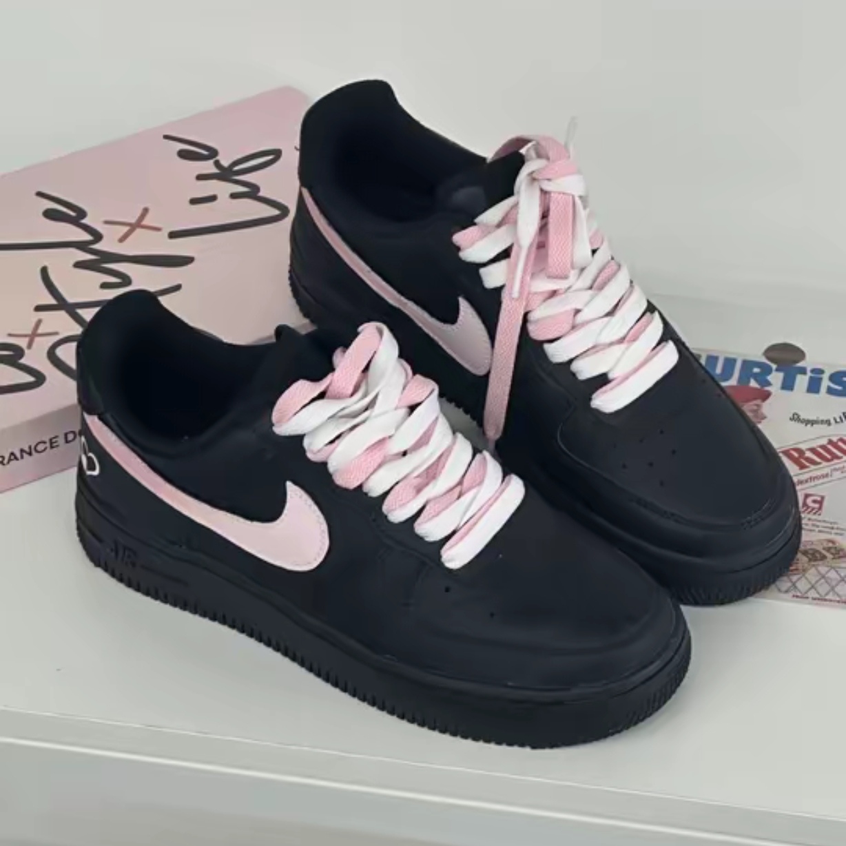 适配AF1空军一号粉白鞋带双拼4条黑粉蔷薇Vlad