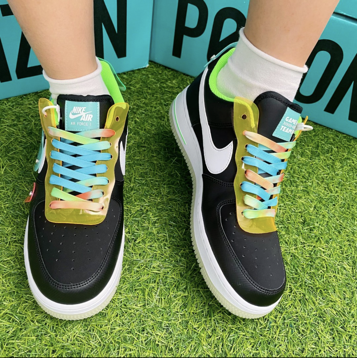 Compatible with nike AF107LV8 black luminous gaming series Air Force One video game pixel gradient LACES thumbnail 7