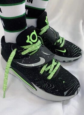 适配KD 14 EP杜兰特黑绿色腰果花夜光彩色泼墨反光星星扎染鞋带绳