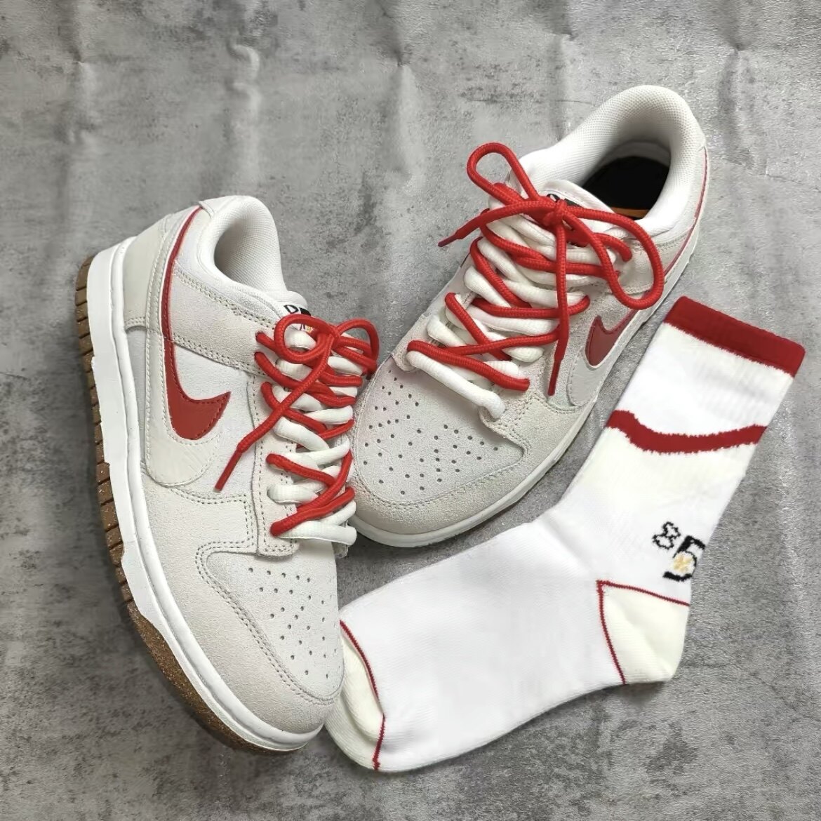 适配dunk low se 85 灰白红 空军一号红色渐变腰果花圆形外鞋带