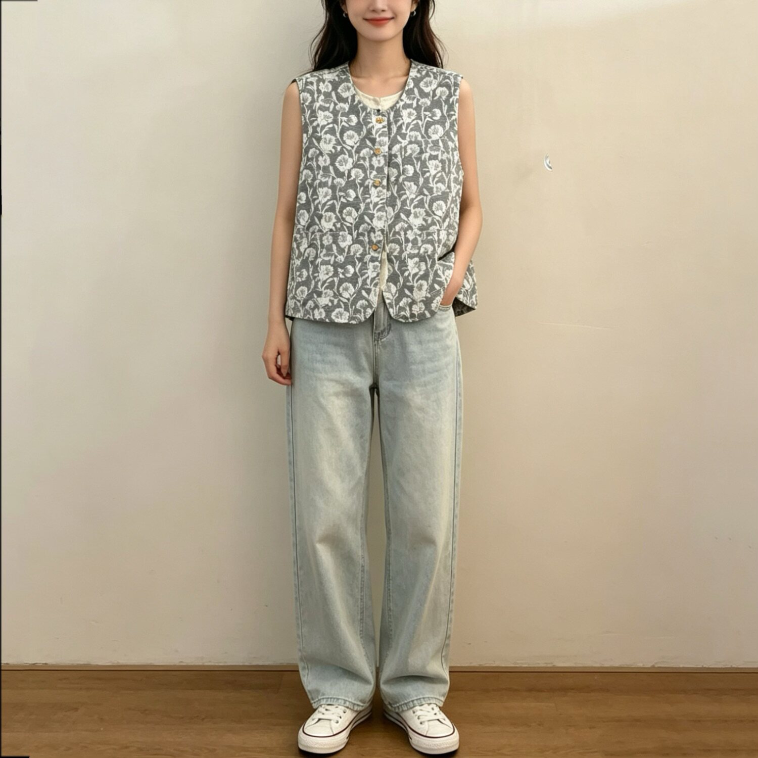 2026春装新品日系小清新甜美宽松圆领无袖马甲背心女装