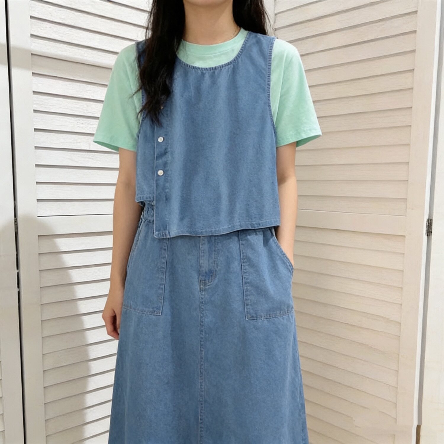 日系复古不对称拼接薄牛仔宽松短款马甲背心坎肩叠穿小物女