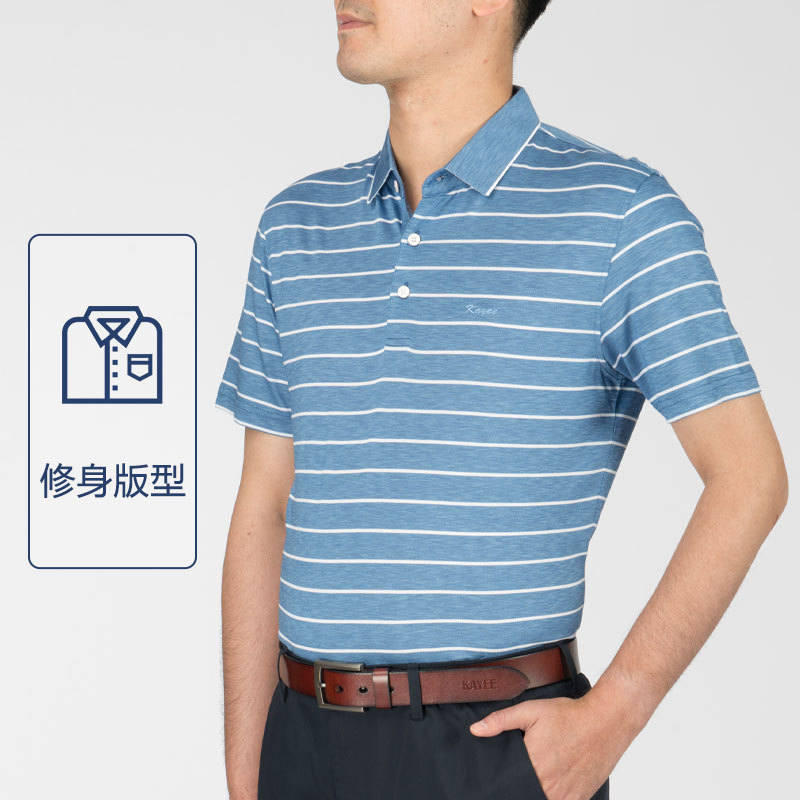 嘉意中老年男款polo衫夏季薄款休闲男士短袖丝光棉条纹t恤C50026