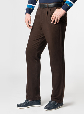 【特惠款】嘉意咖色裤子秋冬季双褶宽松纯棉弹力男裤休闲裤E88015