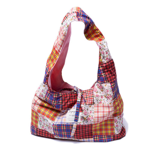 彩色民族拼接格纹单肩包remake大容量帆布托特包多用 tote bag