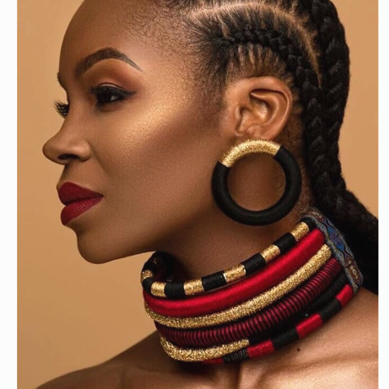 african women necklace women choker 夸张编织女项链拼色项圈