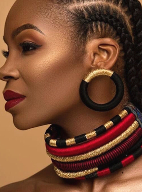 african women necklace women choker 夸张编织女项链拼色项圈