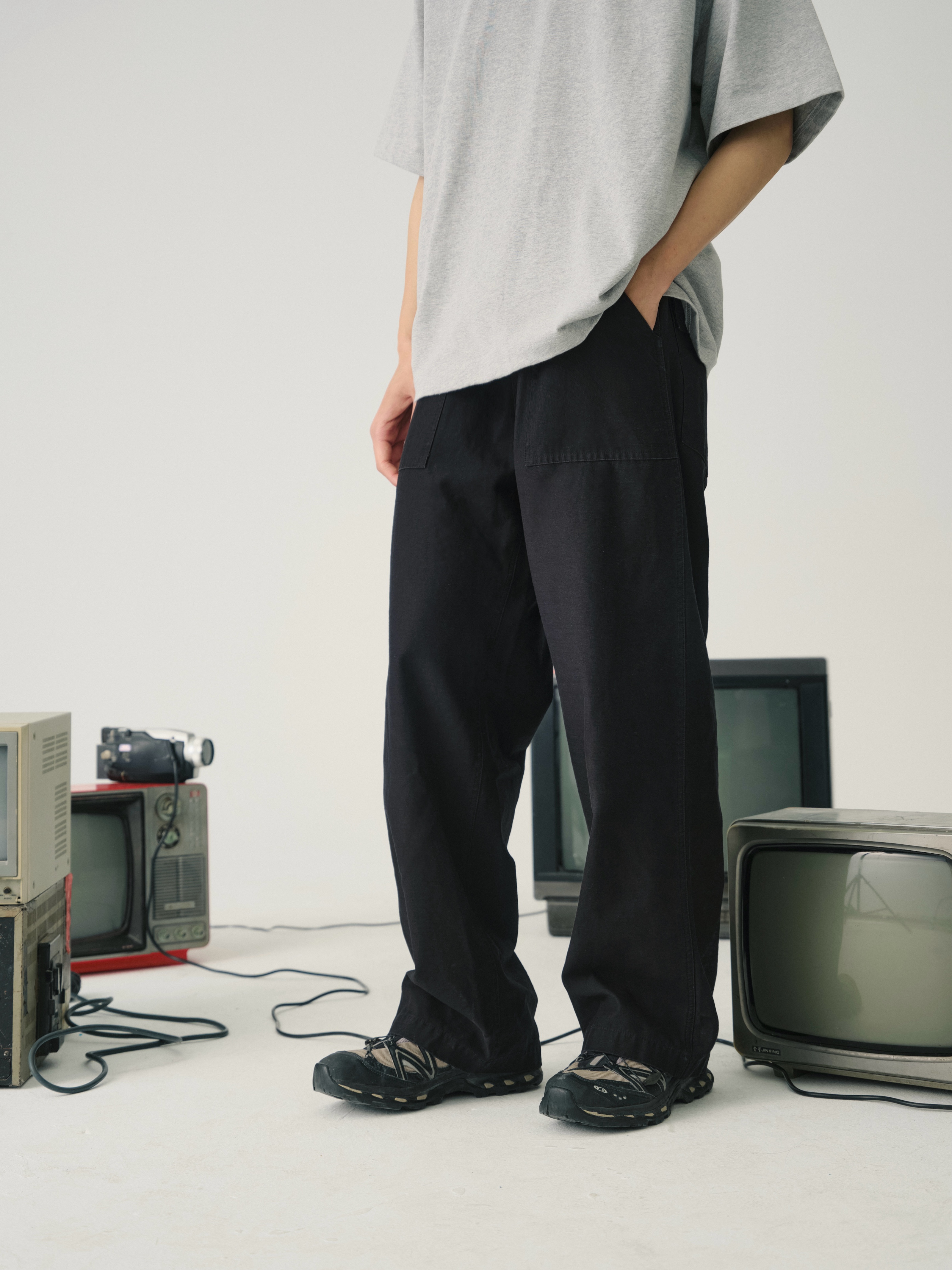 长裤休闲裤面包裤水洗复古竹节纹