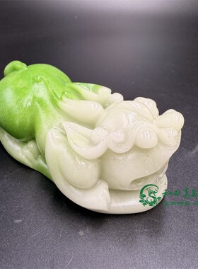古玩杂项仿白玉翠绿俏色生机盎然事业长青招财貔貅男女款把玩件