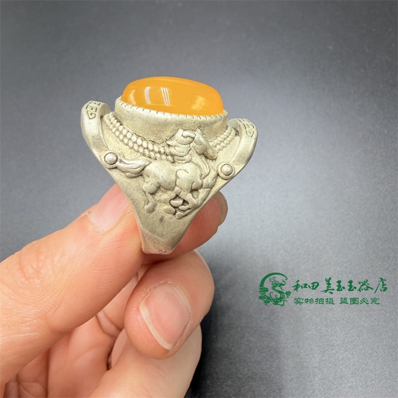 仿古工艺蒙古元素戒指大椭圆复古马鞍回形纹腾民族风时尚指环男款