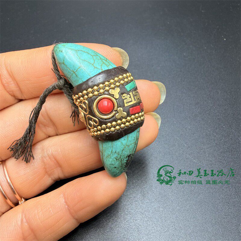 藏式手工镶嵌仿松石牛角桶珠尼泊尔工艺仿蜜蜡配珠 文玩念珠腰珠