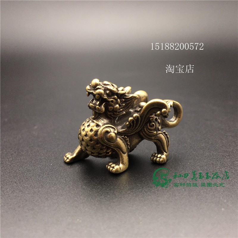 古玩收藏把玩包浆老铜器挂坠瑞兽飞翅貔貅手把件实心纯铜茶宠摆件