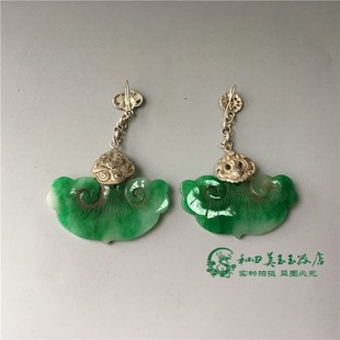 地摊货源复古藏银镶嵌翡翠耳坠耳钉冰种耳坠缅甸玉石耳环影视道具