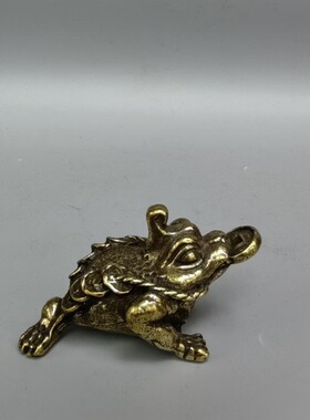 古玩杂项仿黄铜三足金蟾客厅高档摆件合金铜茶台茶宠蟾蜍个性摆件