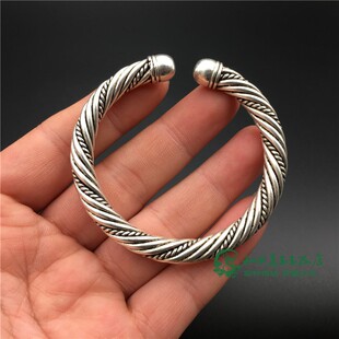 古玩古董铜器杂项收藏扭丝麻花白铜镀银藏银手镯女款手环老物件