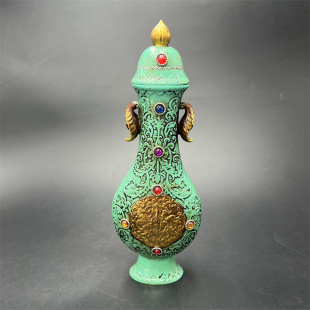 古玩杂项仿古包浆复古做旧仿绿松石仿古花瓶工艺品家居桌面摆件