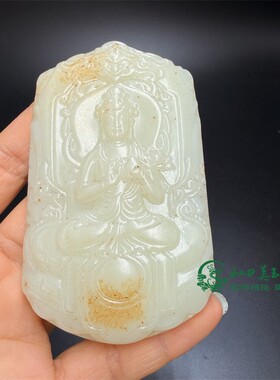 古玩杂项仿玉石雕刻藏佛普贤菩萨牌子手把件仿古工艺男女款把玩件