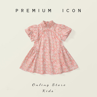 2025夏季 连衣裙汉服 女童中国风旗袍裙儿童复古碎花公主裙宝宝短袖